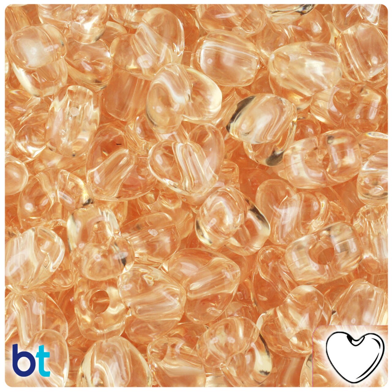 BeadTin Champagne Transparent 12mm Heart (VH) Plastic Pony Beads (250pcs)